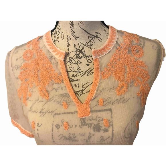 Peach Blouse with Delicate Coral inlaid stitching - Picture 3 of 16